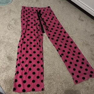 pink and black polka dot pajama pants